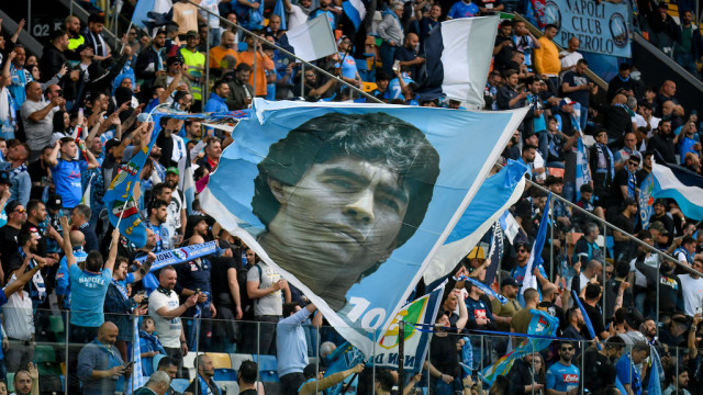 Photo LiveMedia/Ettore Griffoni
Udine, Italy, May 04, 2023, italian soccer Serie A match
Udinese Calcio vs SSC Napoli
Image shows:
Napoli supporters with Maradona flag
LiveMedia - World Copyright stadio Maradona
