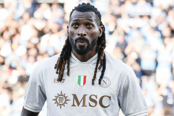 Napoli's Frank Anguissa during the Italian Serie A soccer match US Sassuolo vs SSC Napoli at Mapei Stadium in Reggio Emilia, Italy, on 23 August 2025.